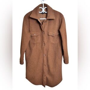 Rachel Zoe Tan Utility Jacket, S, Long Shacket Cottagecore Casual Nature Lover